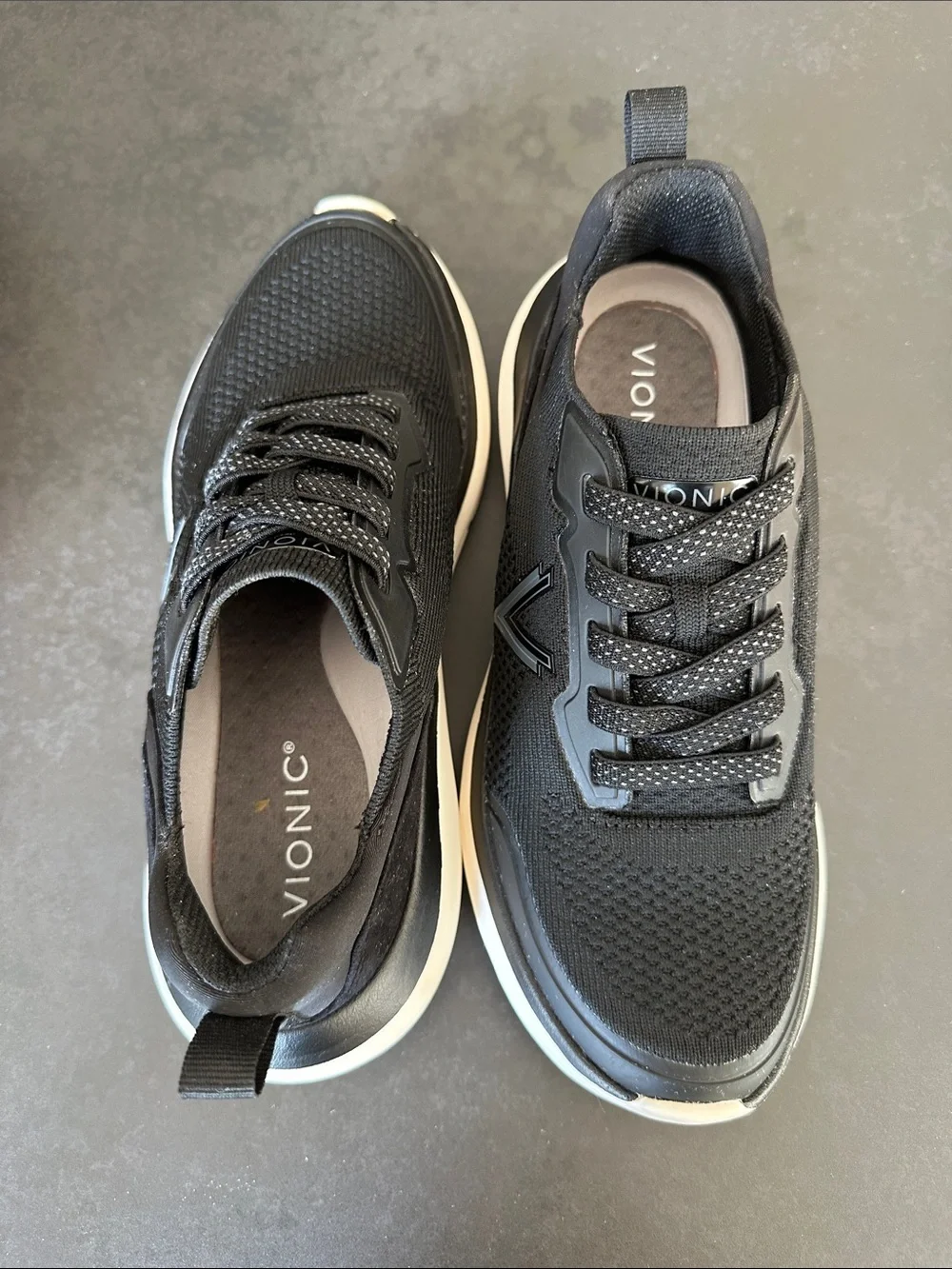 Vionic Women’s Hayward Black Knit and Suede Athletic Sneakers with White Sole